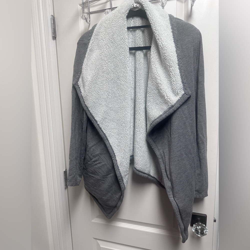 UGG Women’s Gray & White Women's Open Front Fuzzy Warm Sweater